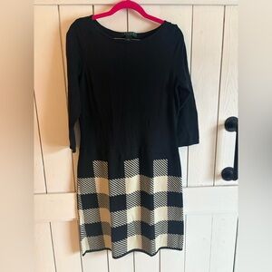 Ralph Lauren Black and Cream Long Sleeve Dress